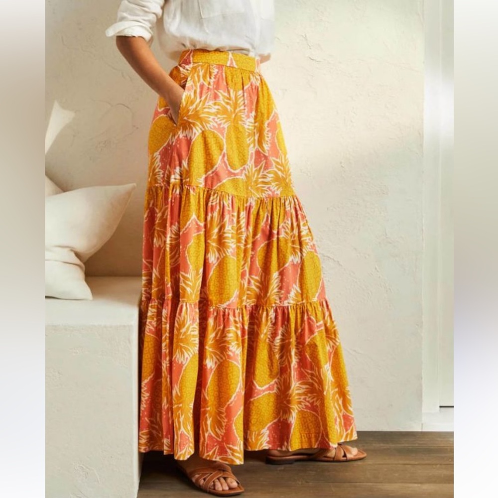 Boden Yellow and Coral Tropical Print Maxi Skirt